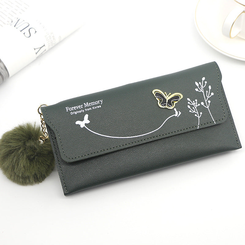 Portefeuille long femme – Motifs papillons et fleurs, avec compartiment monnaie simple