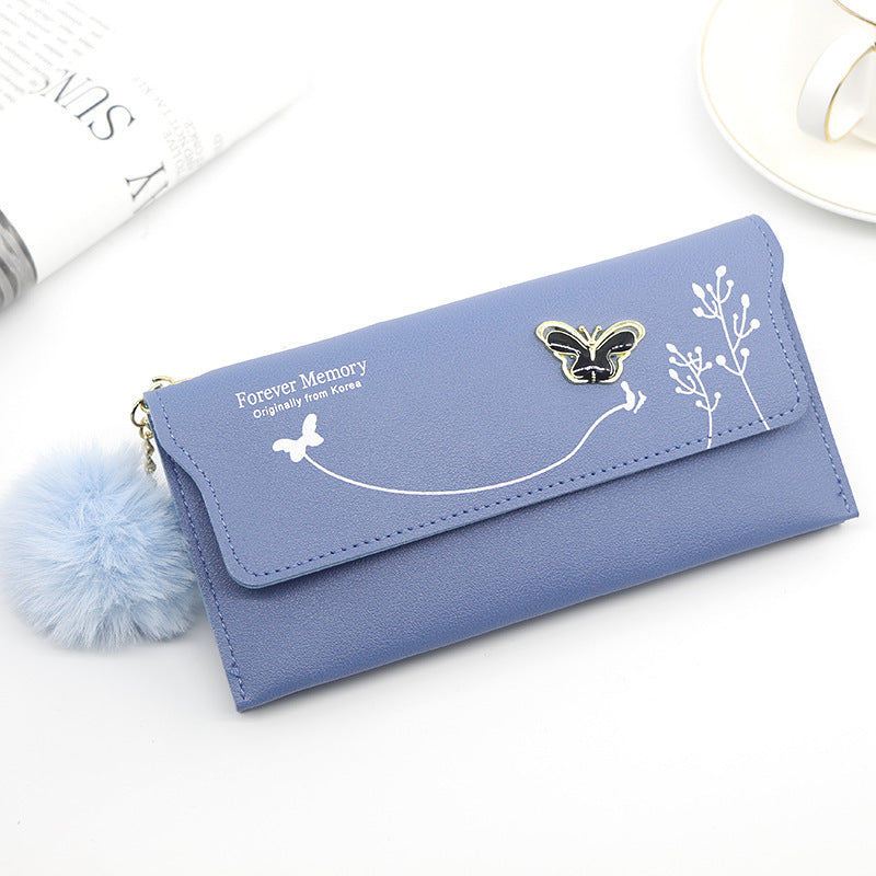 Portefeuille long femme – Motifs papillons et fleurs, avec compartiment monnaie simple