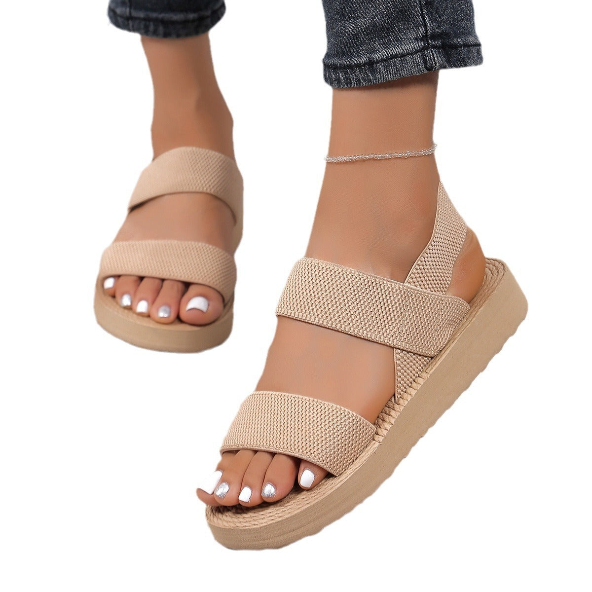 Sandales de plage compensées plates femme – Style fashion et confort
