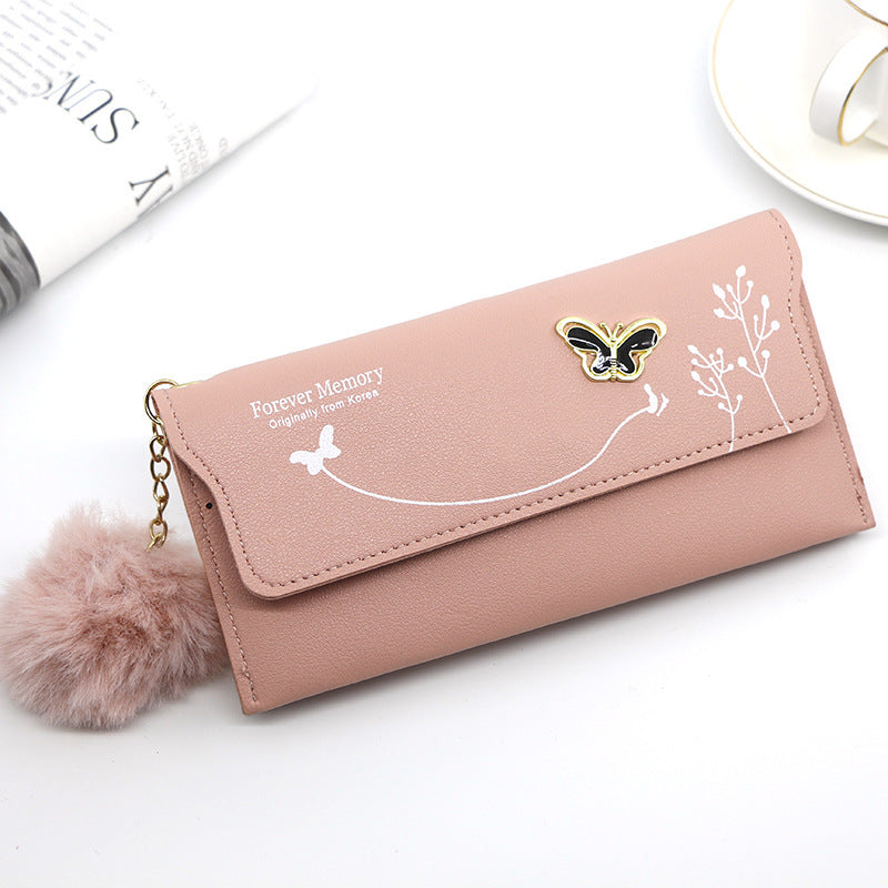 Portefeuille long femme – Motifs papillons et fleurs, avec compartiment monnaie simple