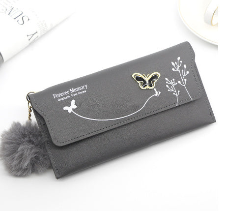 Portefeuille long femme – Motifs papillons et fleurs, avec compartiment monnaie simple