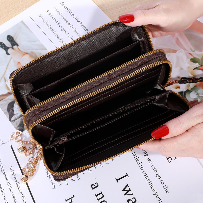 Portefeuille femme à main – Double fermeture éclair, grande capacité et style décontracté