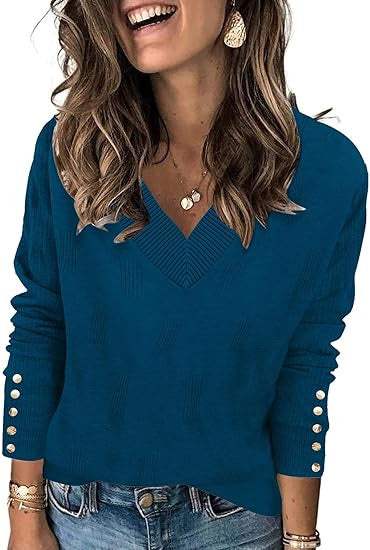 Pull en maille uni à col en V – Coupe ample et polyvalente