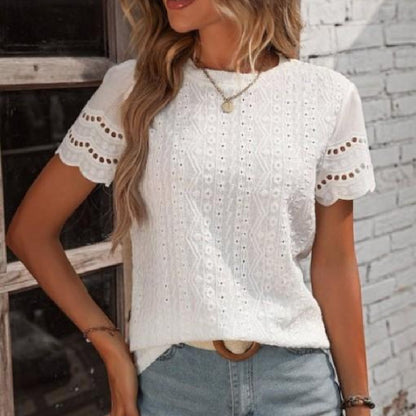 T-shirt femme à manches courtes – Col en V, uni et style décontracté