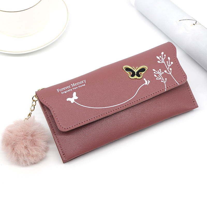 Portefeuille long femme – Motifs papillons et fleurs, avec compartiment monnaie simple