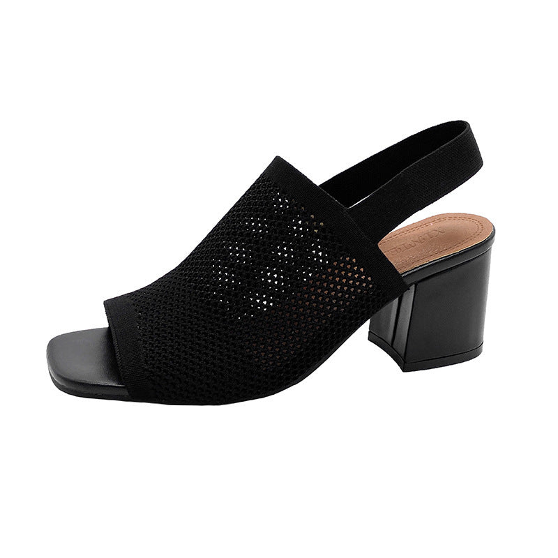 Sandales femme à talons épais tissés – Style européen et américain, effet volants