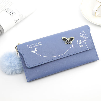 Portefeuille long femme – Motifs papillons et fleurs, avec compartiment monnaie simple