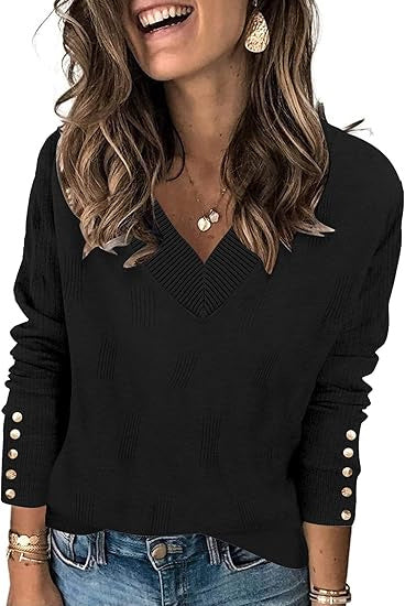 Pull en maille uni à col en V – Coupe ample et polyvalente
