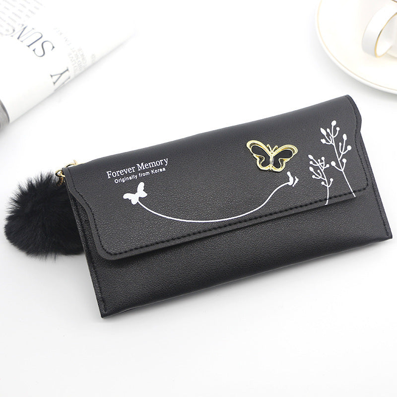 Portefeuille long femme – Motifs papillons et fleurs, avec compartiment monnaie simple