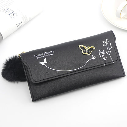 Portefeuille long femme – Motifs papillons et fleurs, avec compartiment monnaie simple