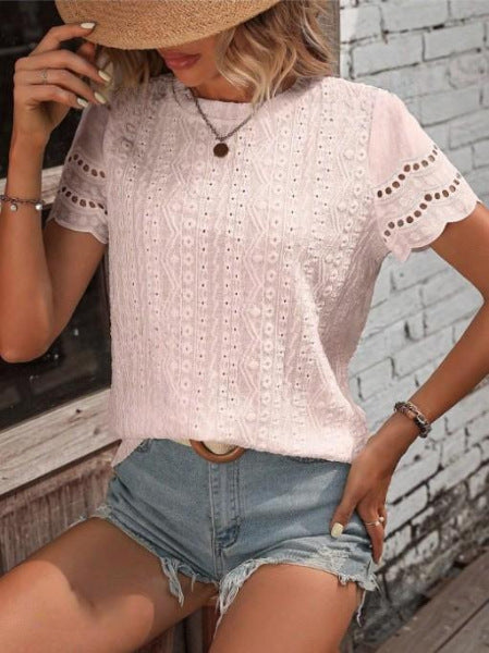 T-shirt femme à manches courtes – Col en V, uni et style décontracté