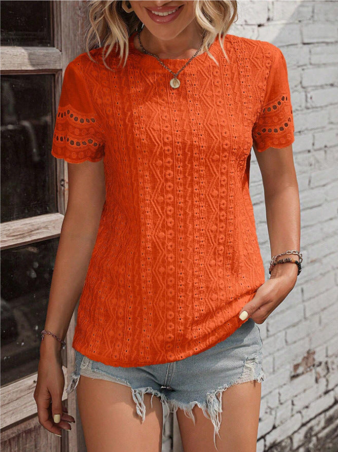 T-shirt femme à manches courtes – Col en V, uni et style décontracté