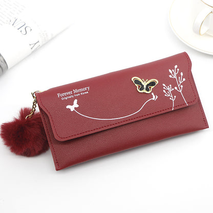 Portefeuille long femme – Motifs papillons et fleurs, avec compartiment monnaie simple