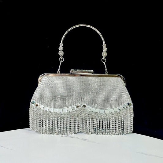 Sac de soirée princesse avec pompons – À main, épaule ou bandoulière, idéal pour les dîners et banquets
